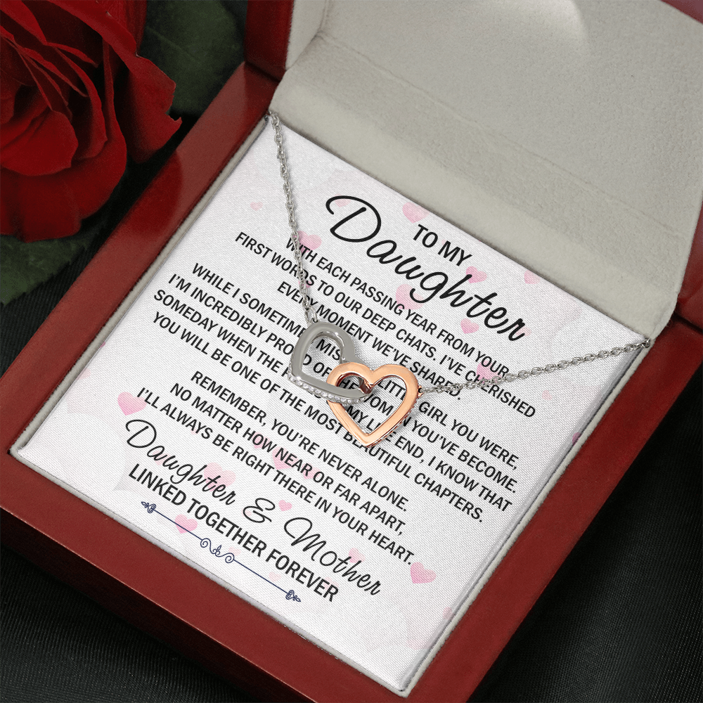 Mom To My Daughter Interlock Heart Necklace - Luxury Family Matching Gift from Mother for Birthday, Christmas, or any Special Occasion