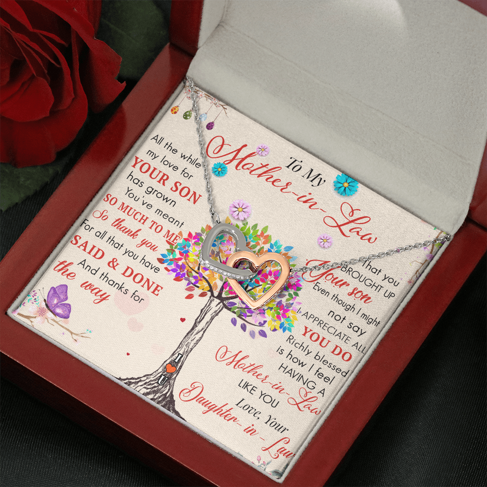 To My Mother in Law Interlock Heart Necklace - Luxury Family Matching Gift from Daughter in Law for Birthday, Christmas, or any Special Occasion