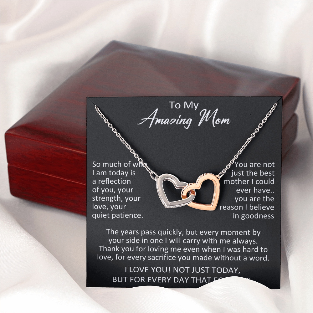 To My Amazing Mom Interlocking Heart Necklace - Meaningful Birthday Gift for Mother from Daughter, Son