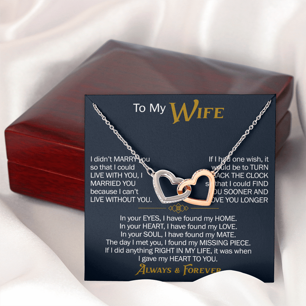 To My Wife Interlocking Hearts Necklace Gift From Husband, Meaningful Jewelry for Soulmate, Partner, Bride