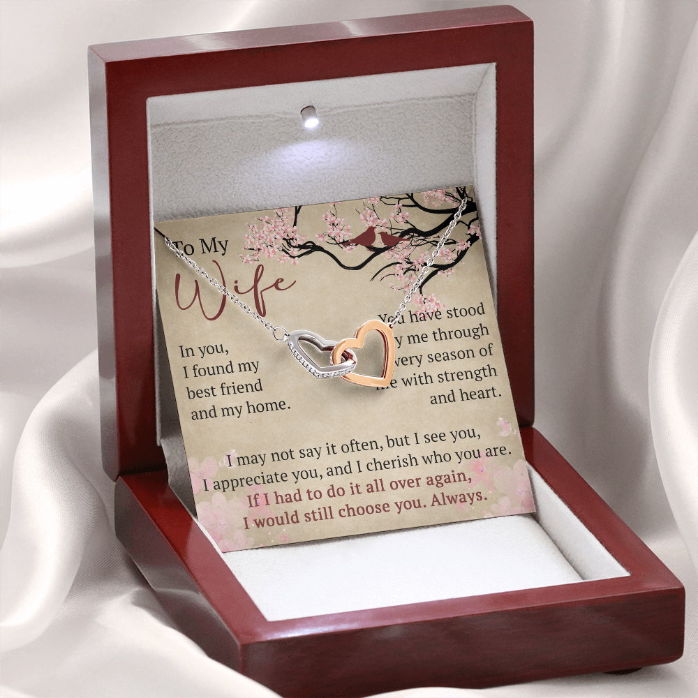 To My Wife Interlock Hearts Necklace Gift From Husband, Meaningful Jewelry for Soulmate, Partner, Bride - Birthday, Wedding Anniversary Present