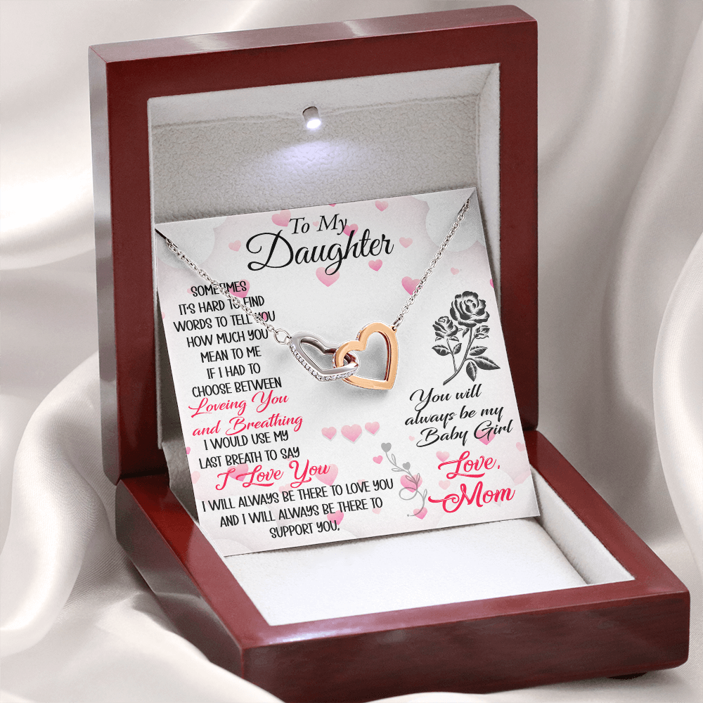 To My Daughter Interlock Heart Necklace - Luxury Family Matching Gift from Dad, Father for Birthday, Christmas, or any Special Occasion