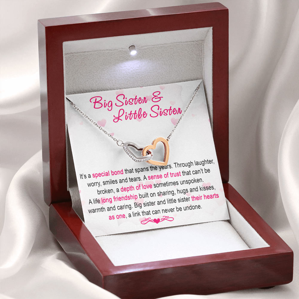 To My Sis Necklace – Interlock Heart Pendant with Message Card and Gift Box, Meaningful Jewelry Gift for Birthday, Christmas or Graduation