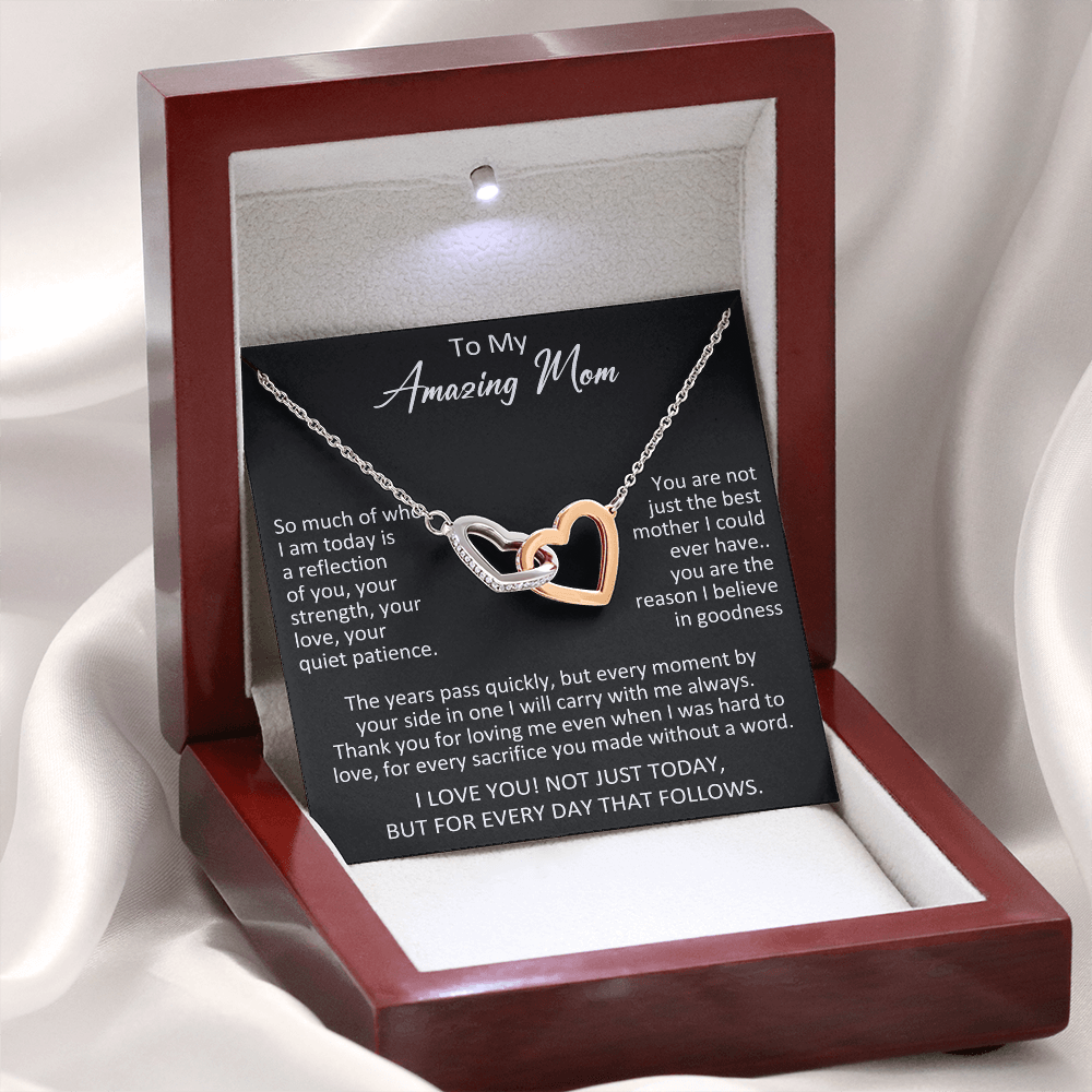 To My Mom Interlocking Hearts Necklace Gift from Daughter Son, Meaningful Birthday Jewelry for Mother, Mama