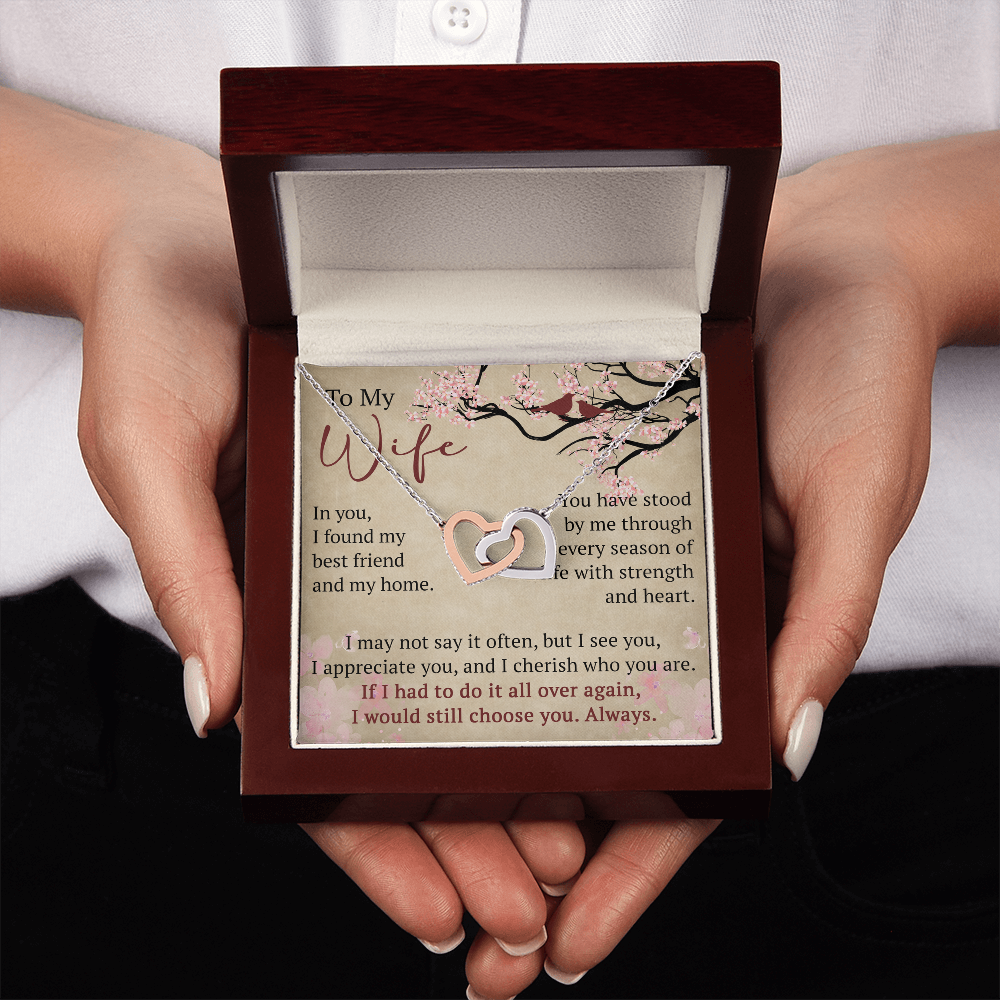 To My Wife Interlock Hearts Necklace Gift From Husband, Meaningful Jewelry for Soulmate, Partner, Bride - Birthday, Wedding Anniversary Present