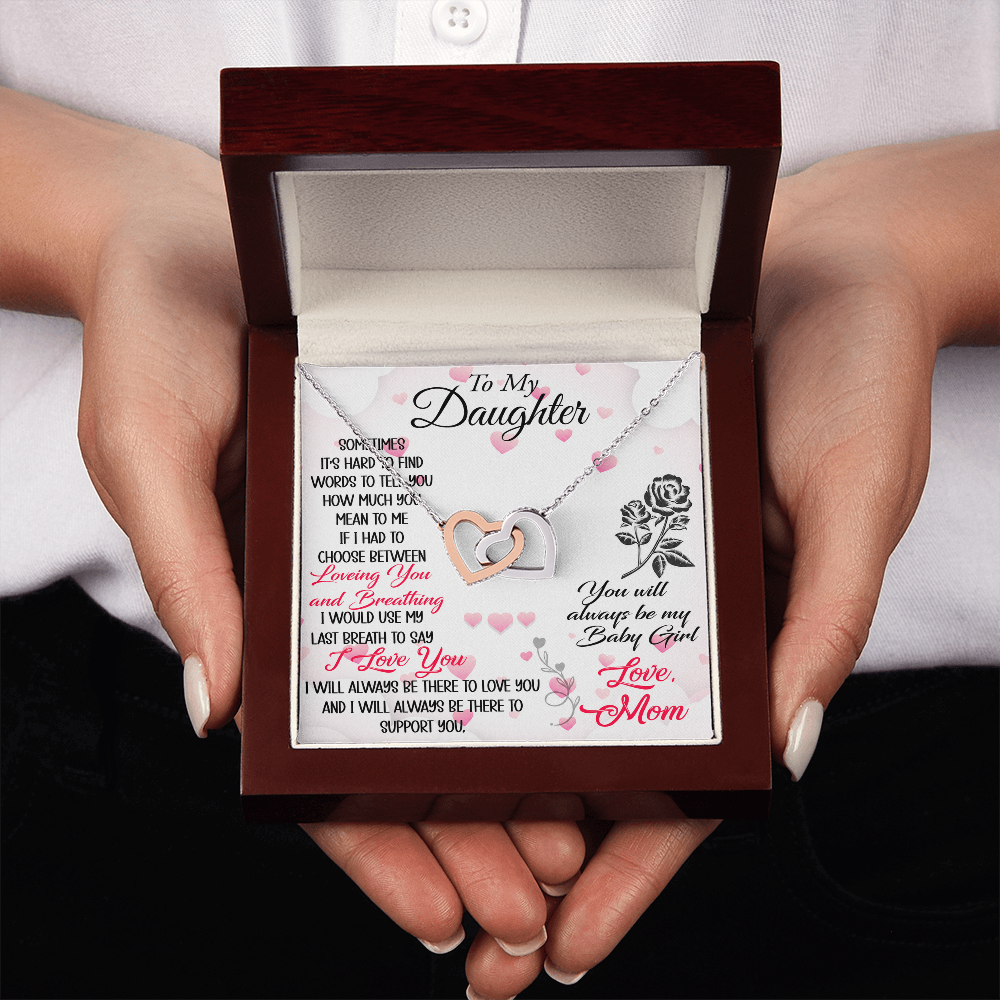 To My Daughter Interlock Heart Necklace - Luxury Family Matching Gift from Dad, Father for Birthday, Christmas, or any Special Occasion