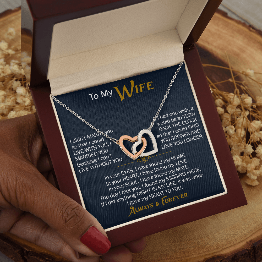 To My Wife Interlocking Hearts Necklace Gift From Husband, Meaningful Jewelry for Soulmate, Partner, Bride