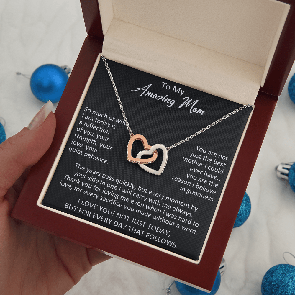 To My Mom Interlocking Hearts Necklace Gift from Daughter Son, Meaningful Birthday Jewelry for Mother, Mama