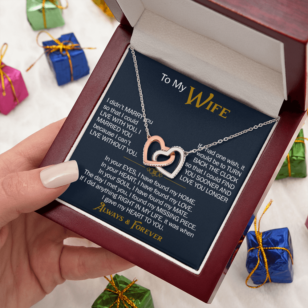 To My Wife Interlocking Hearts Necklace Gift From Husband, Meaningful Jewelry for Soulmate, Partner, Bride
