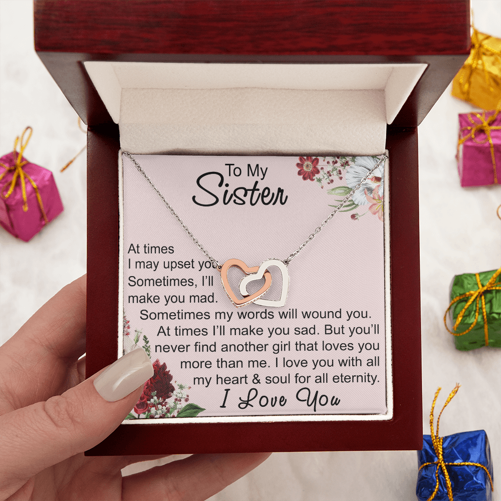 To My Sister Interlocking Hearts Necklace - Unique Gift for Birthday, Christmas, Mother's Day, Wedding