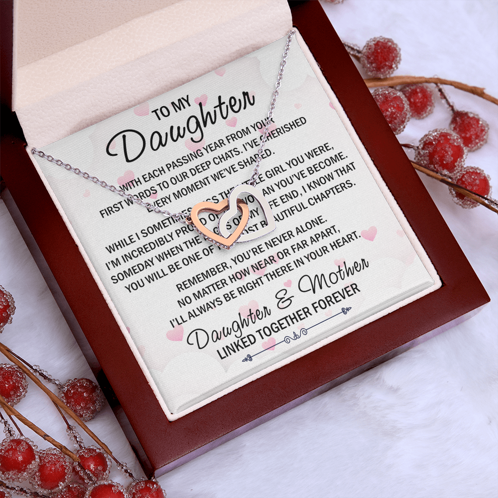 Mom To My Daughter Interlock Heart Necklace - Luxury Family Matching Gift from Mother for Birthday, Christmas, or any Special Occasion
