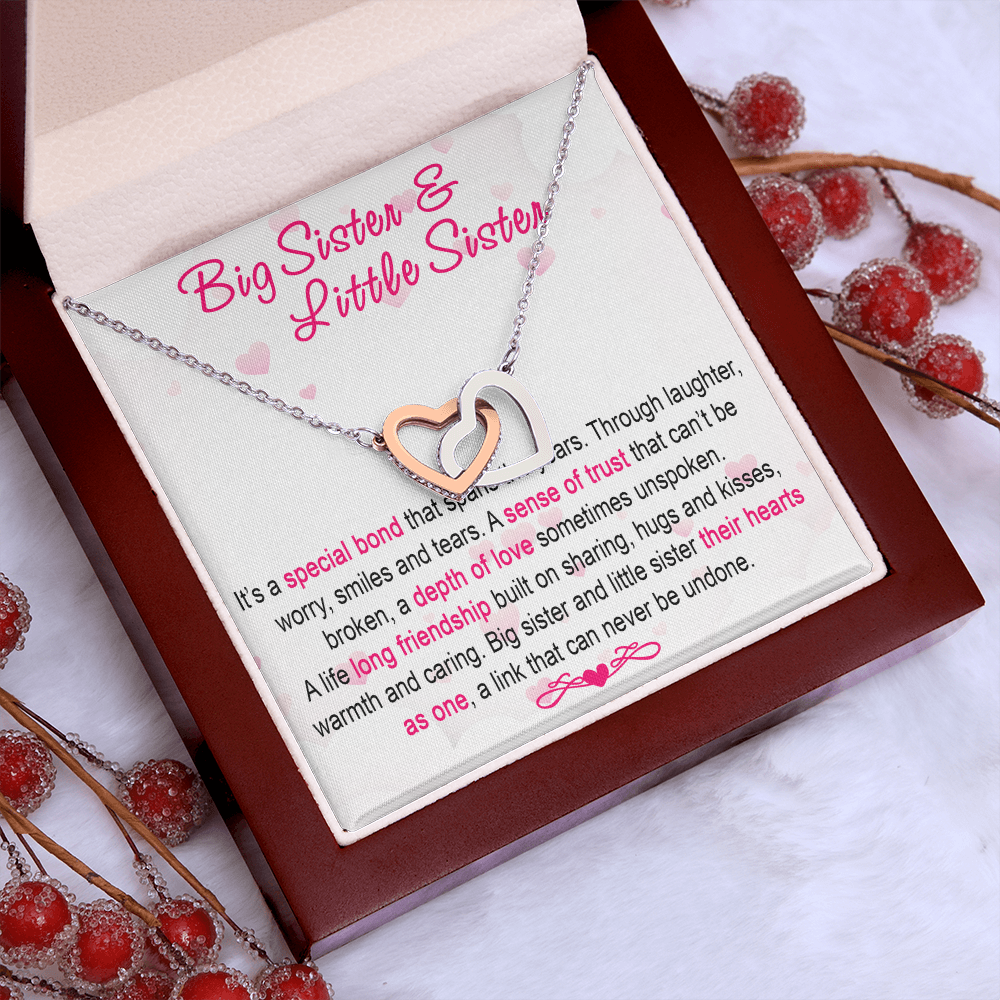 To My Sis Necklace – Interlock Heart Pendant with Message Card and Gift Box, Meaningful Jewelry Gift for Birthday, Christmas or Graduation