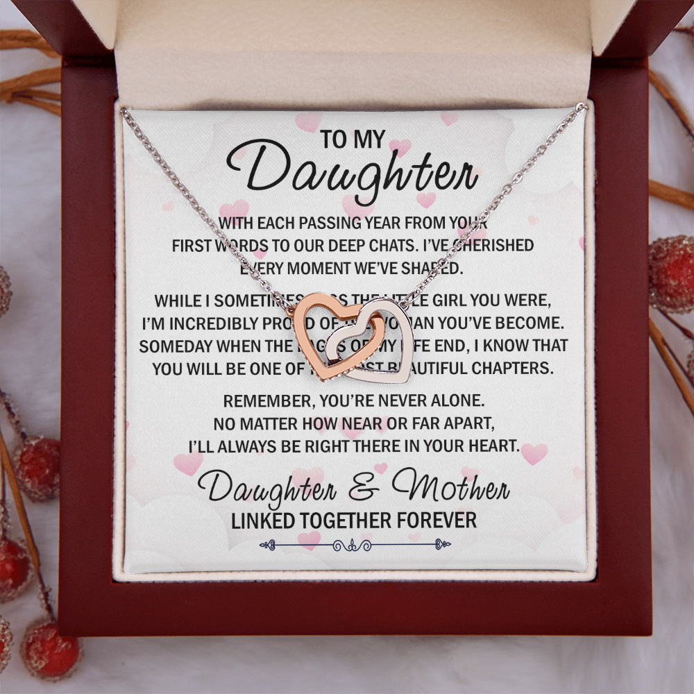 Mom To My Daughter Interlock Heart Necklace - Luxury Family Matching Gift from Mother for Birthday, Christmas, or any Special Occasion