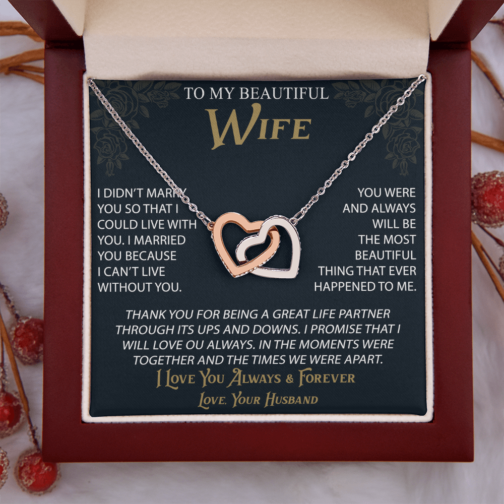 To My Wife Interlocking Hearts Necklace from Husband, Christmas Gifts For Women, Anniversary Gift For Wife, Soulmate