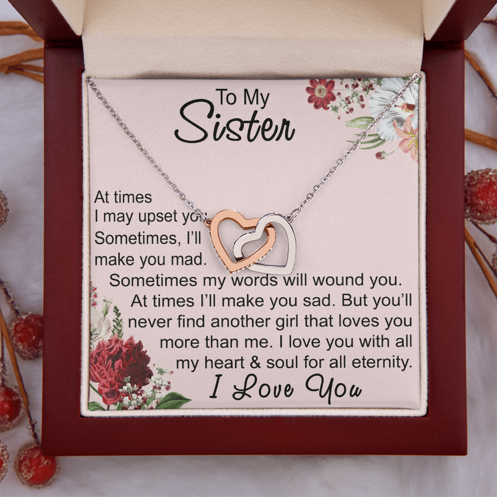 To My Sister Interlocking Hearts Necklace - Unique Gift for Birthday, Christmas, Mother's Day, Wedding