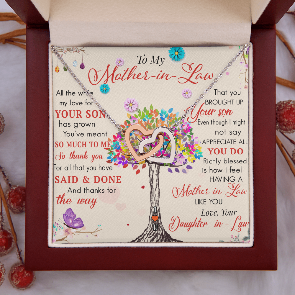 To My Mother in Law Interlock Heart Necklace - Luxury Family Matching Gift from Daughter in Law for Birthday, Christmas, or any Special Occasion