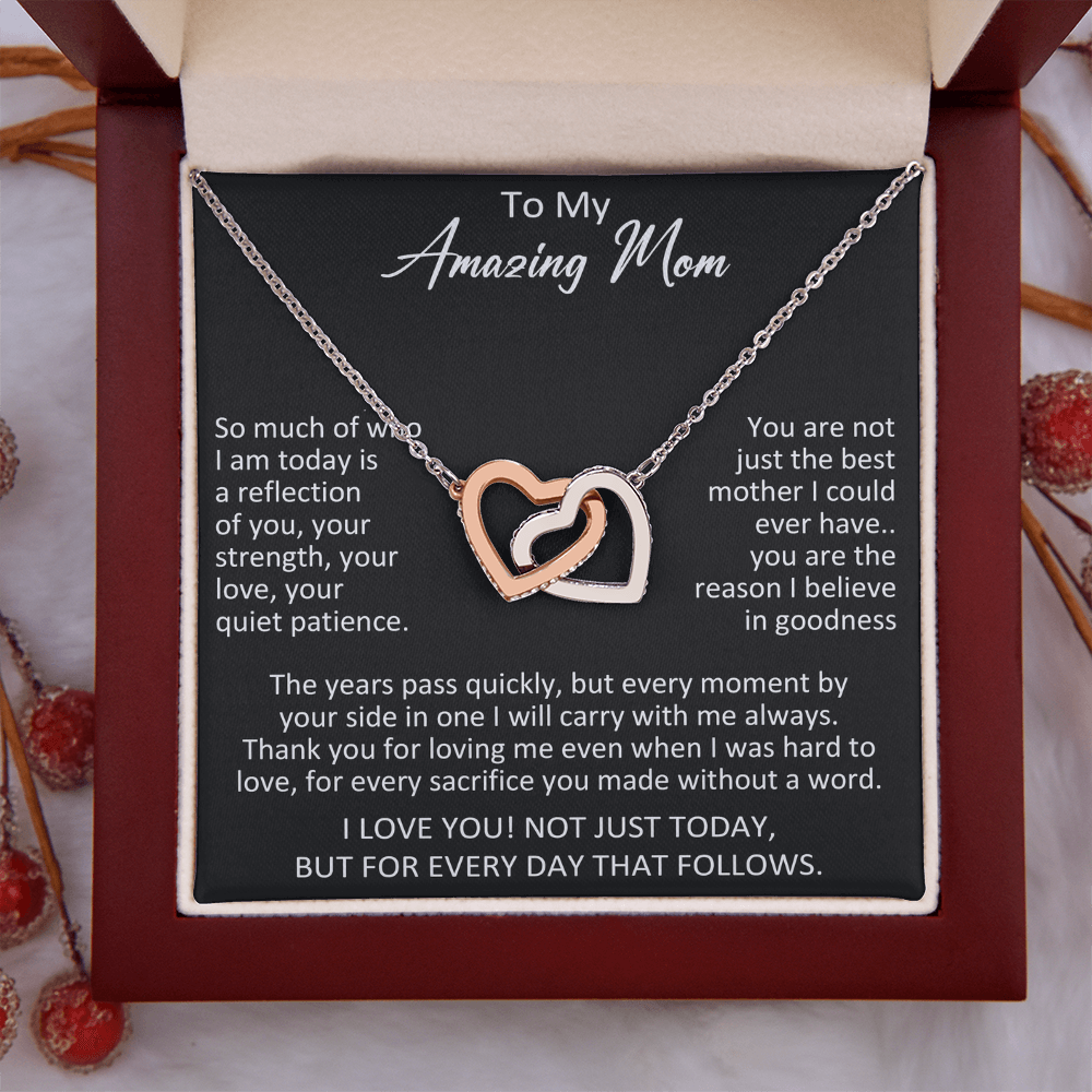 To My Mom Interlocking Hearts Necklace Gift from Daughter Son, Meaningful Birthday Jewelry for Mother, Mama