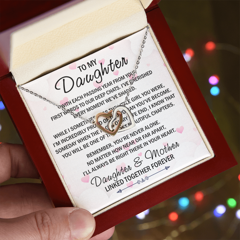 Mom To My Daughter Interlock Heart Necklace - Luxury Family Matching Gift from Mother for Birthday, Christmas, or any Special Occasion