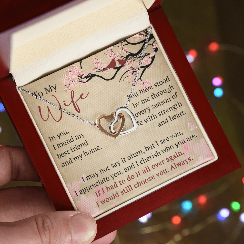 To My Wife Interlock Hearts Necklace Gift From Husband, Meaningful Jewelry for Soulmate, Partner, Bride - Birthday, Wedding Anniversary Present