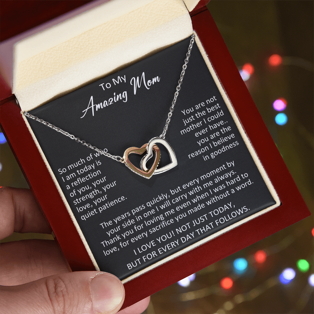 To My Amazing Mom Interlocking Heart Necklace - Meaningful Birthday Gift for Mother from Daughter, Son