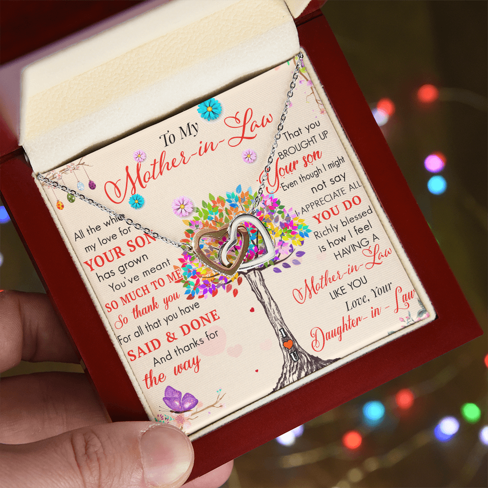 To My Mother in Law Interlock Heart Necklace - Luxury Family Matching Gift from Daughter in Law for Birthday, Christmas, or any Special Occasion
