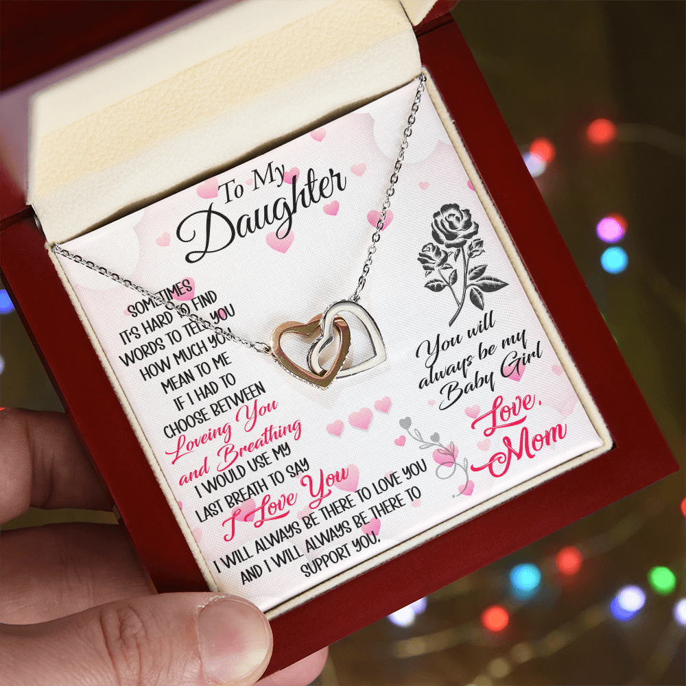 To My Daughter Interlock Heart Necklace - Luxury Family Matching Gift from Dad, Father for Birthday, Christmas, or any Special Occasion