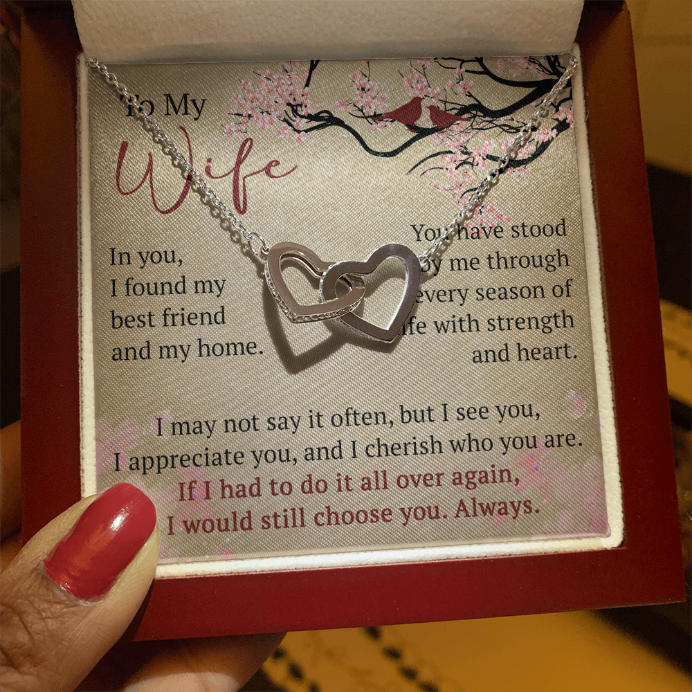 To My Wife Interlock Hearts Necklace Gift From Husband, Meaningful Jewelry for Soulmate, Partner, Bride - Birthday, Wedding Anniversary Present