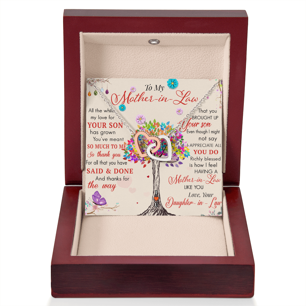 To My Mother in Law Interlock Heart Necklace - Luxury Family Matching Gift from Daughter in Law for Birthday, Christmas, or any Special Occasion