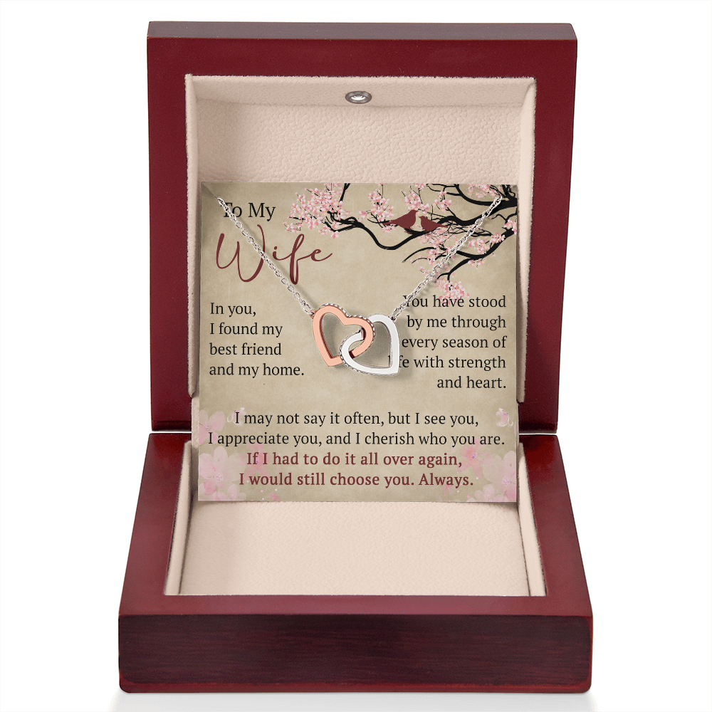 To My Wife Interlock Hearts Necklace Gift From Husband, Meaningful Jewelry for Soulmate, Partner, Bride - Birthday, Wedding Anniversary Present