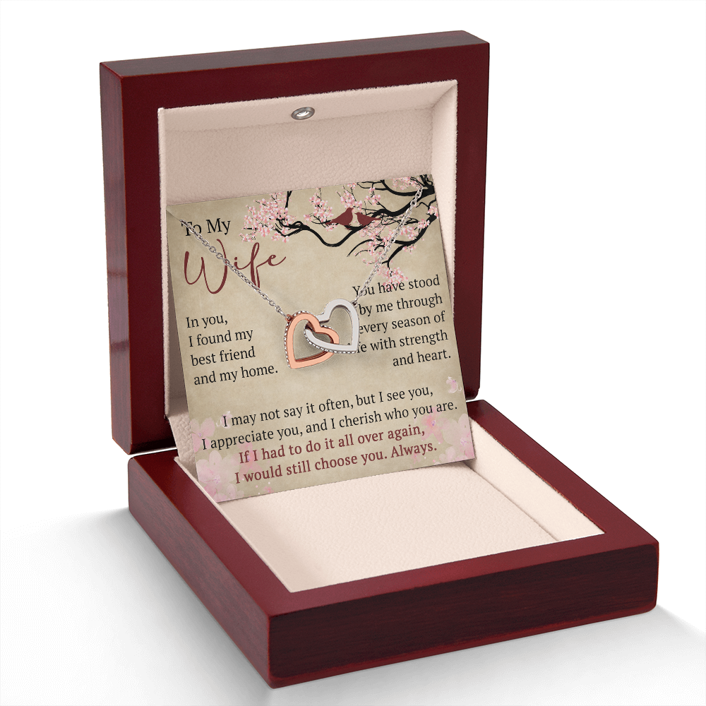 To My Wife Interlock Hearts Necklace Gift From Husband, Meaningful Jewelry for Soulmate, Partner, Bride - Birthday, Wedding Anniversary Present
