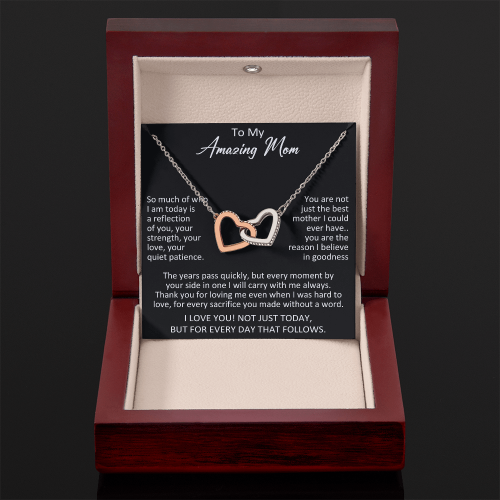 To My Amazing Mom Interlocking Heart Necklace - Meaningful Birthday Gift for Mother from Daughter, Son