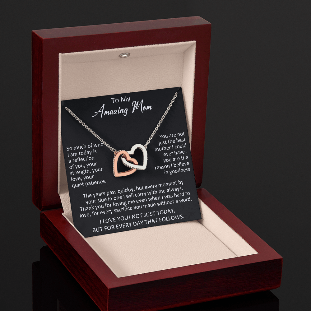 To My Mom Interlocking Hearts Necklace Gift from Daughter Son, Meaningful Birthday Jewelry for Mother, Mama