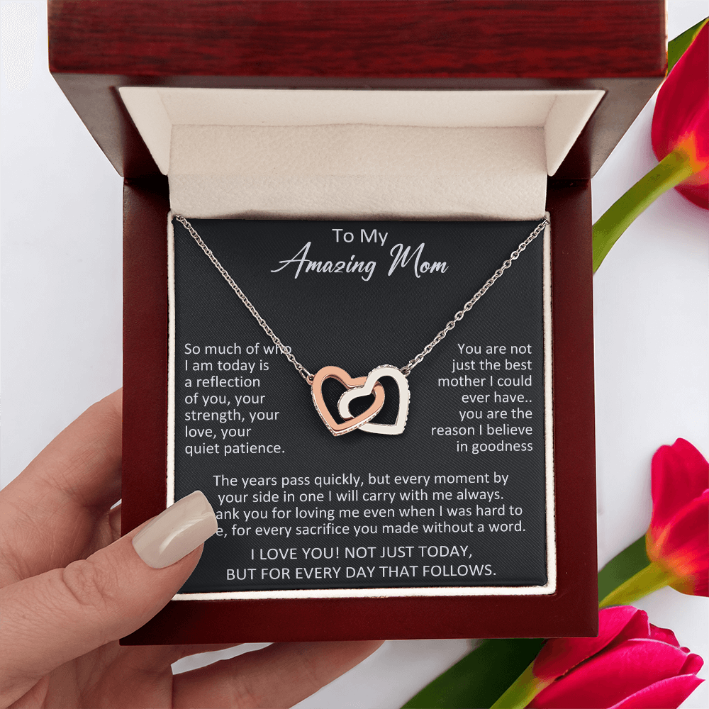 To My Amazing Mom Interlocking Heart Necklace - Meaningful Birthday Gift for Mother from Daughter, Son