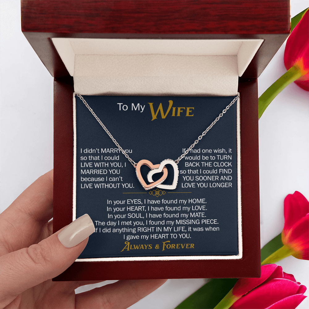 To My Wife Interlocking Hearts Necklace Gift From Husband, Meaningful Jewelry for Soulmate, Partner, Bride
