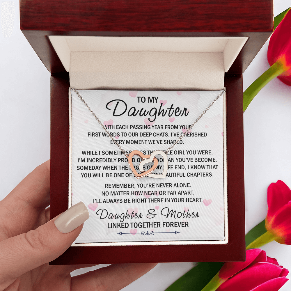Mom To My Daughter Interlock Heart Necklace - Luxury Family Matching Gift from Mother for Birthday, Christmas, or any Special Occasion