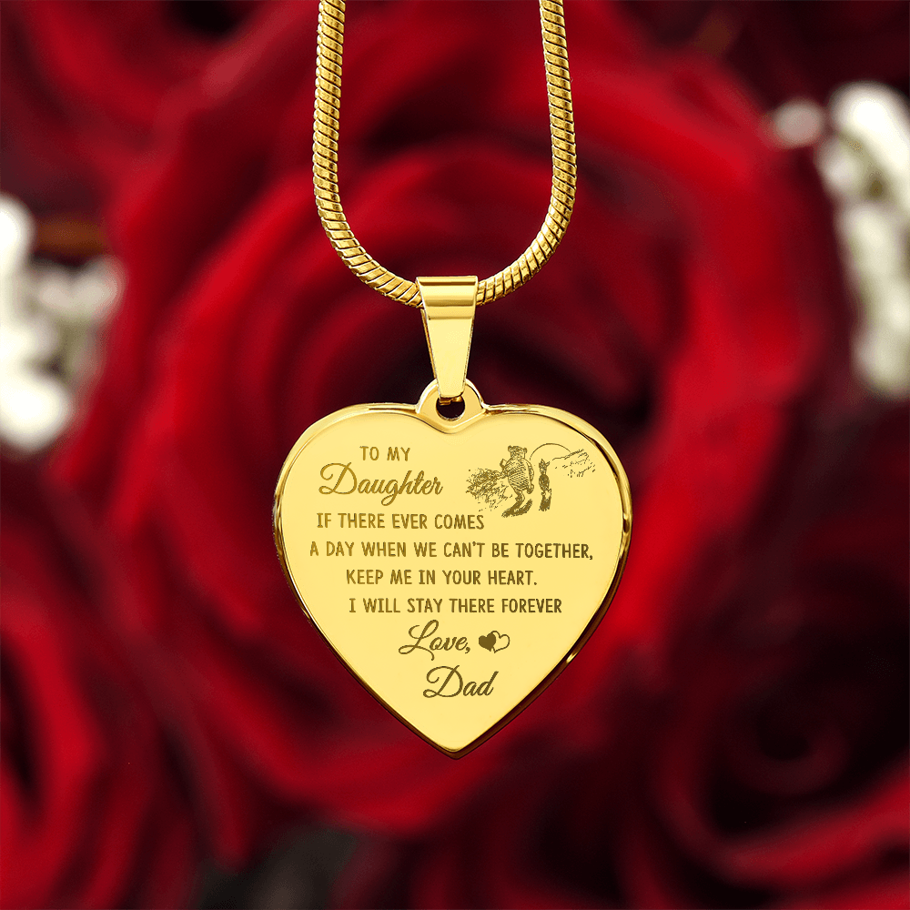 To My Daughter Heart Necklace From Dad, Engraved Pendant for Birthday Graduation Christmas Gift