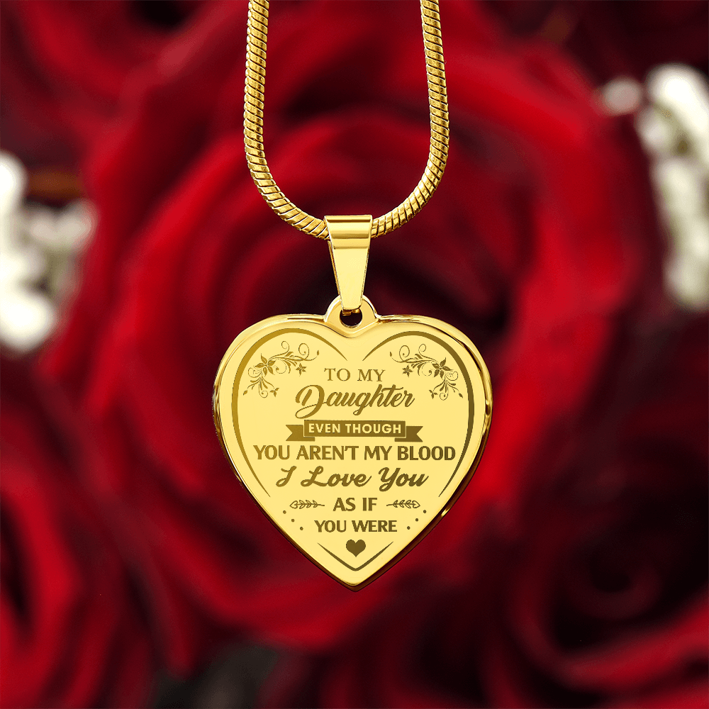 To My Bonus Daughter Engraved Heart Necklace From Stepmom Stepdad, Blended Family Jewelry Gift