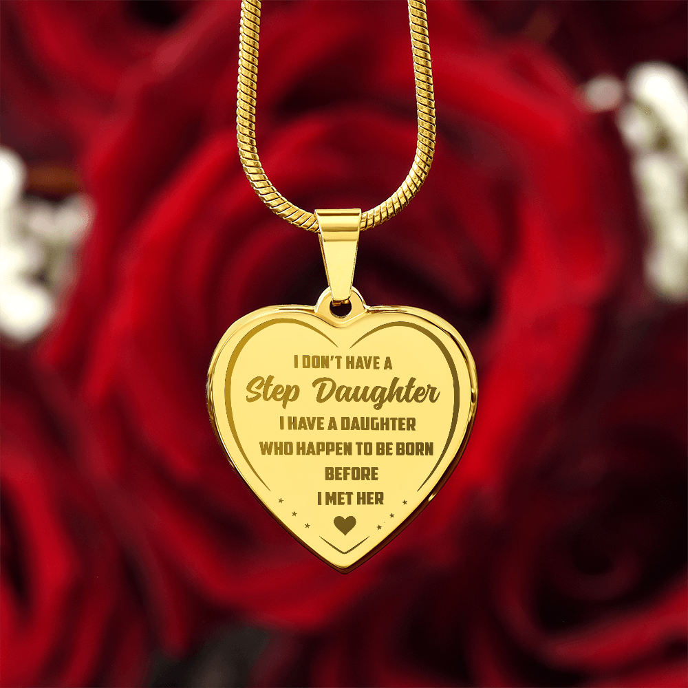 Bonus Daughter Engraved Heart Necklace from Step Dad, Step Mom - Meaningful Blended Family present for Birthday, Wedding, Back to School