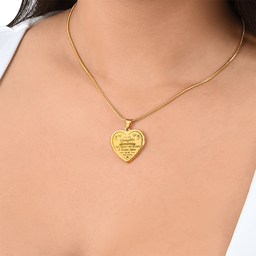 To My Bonus Daughter Engraved Heart Necklace From Stepmom Stepdad, Blended Family Jewelry Gift