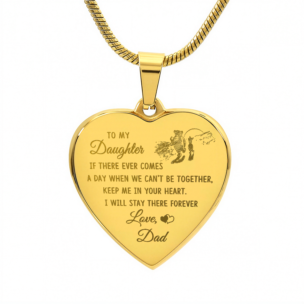 To My Daughter Heart Necklace From Dad, Engraved Pendant for Birthday Graduation Christmas Gift