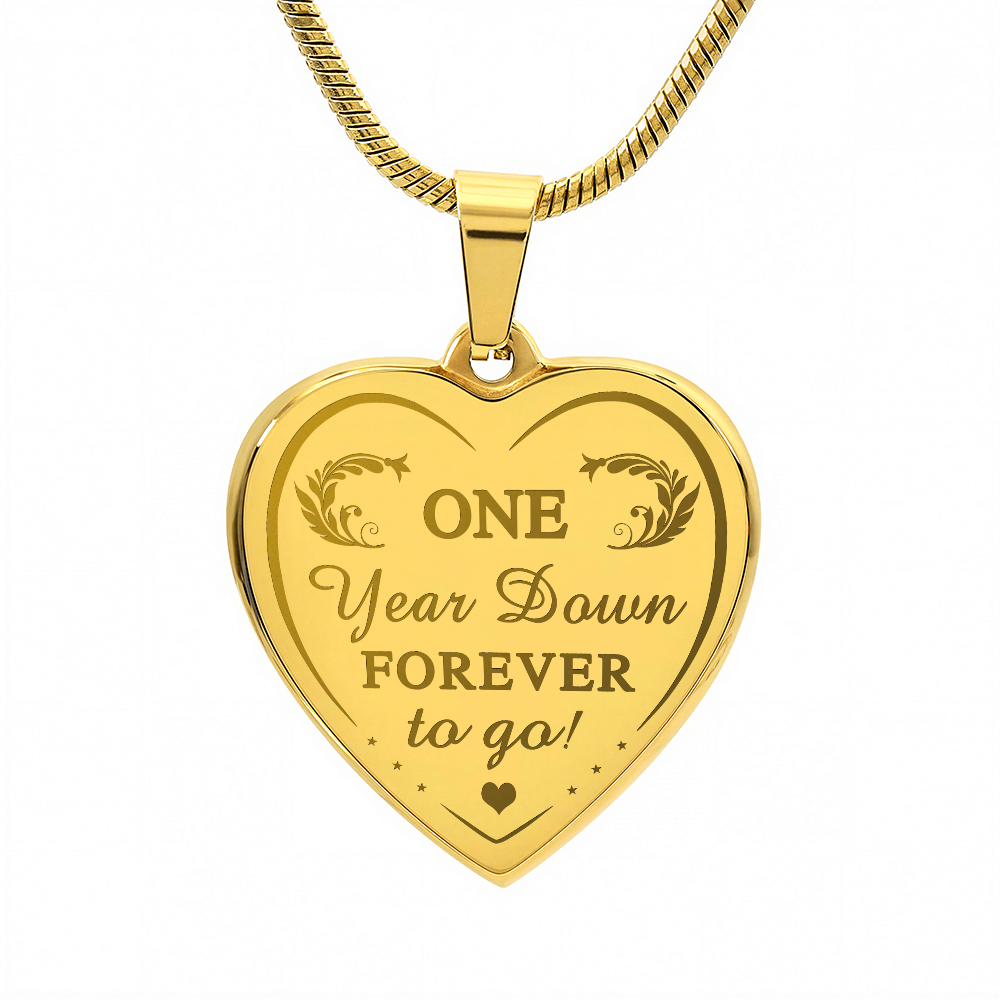 One Year Down Forever To Go Engraved Heart Necklace Gift for Wife Soulmate 1 Year Anniversary Present