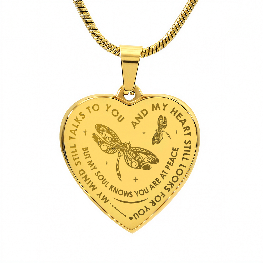 My Mind Still Talks To You, Dragonfly Gift Engraved Heart Necklace For Women Mom (134468833994)