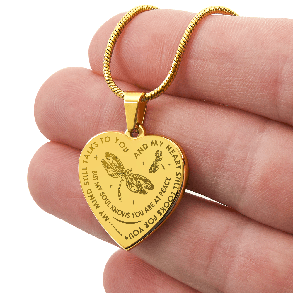 My Mind Still Talks To You, Dragonfly Gift Engraved Heart Necklace For Women Mom (134468833994)