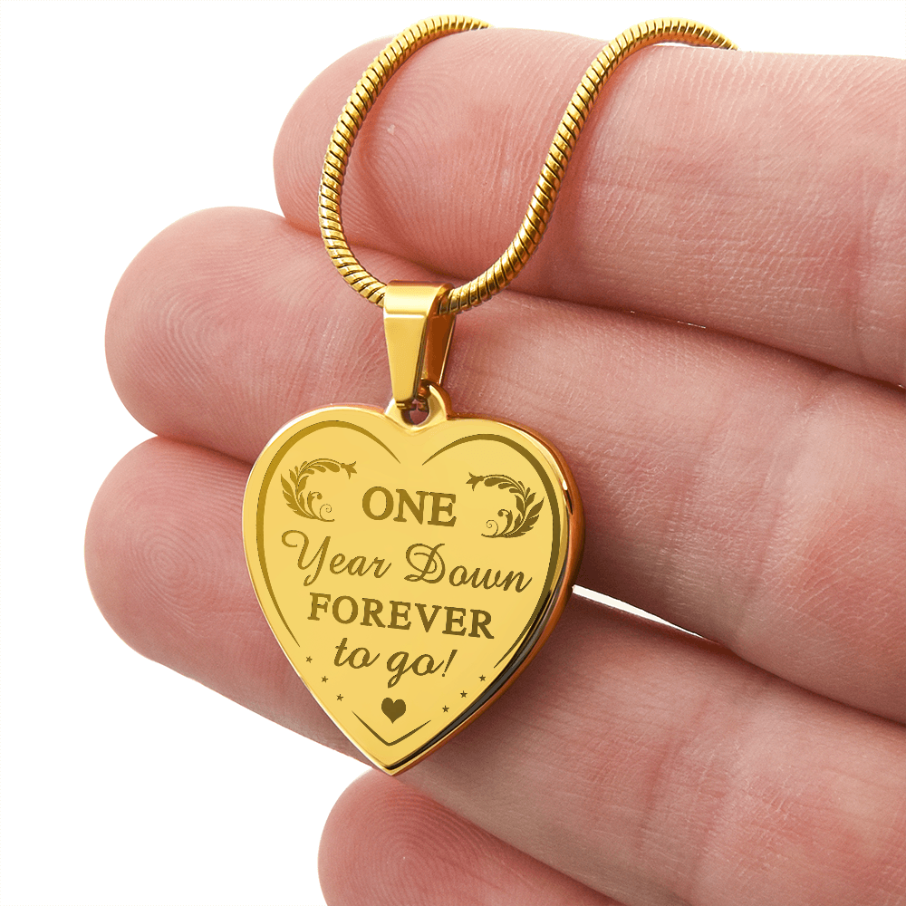 One Year Down Forever To Go Engraved Heart Necklace Gift for Wife Soulmate 1 Year Anniversary Present