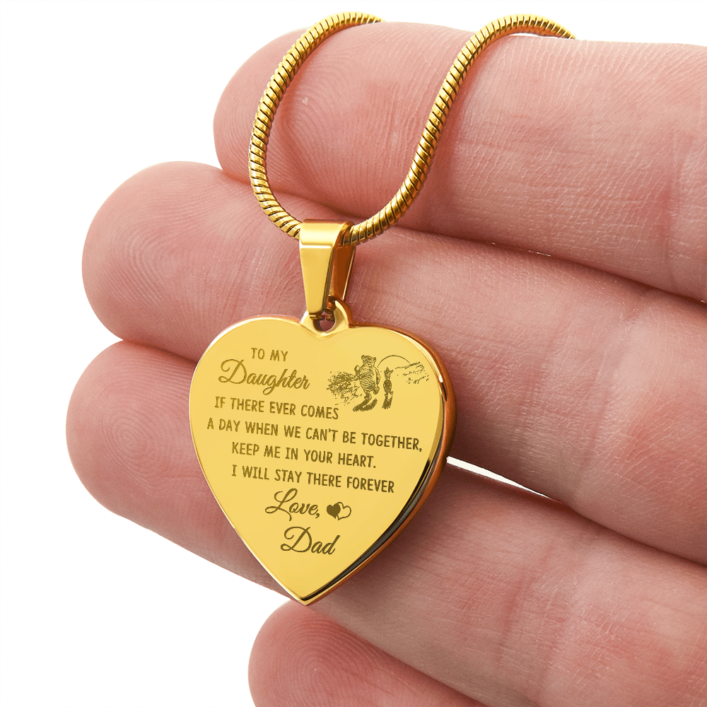 To My Daughter Heart Necklace From Dad, Engraved Pendant for Birthday Graduation Christmas Gift