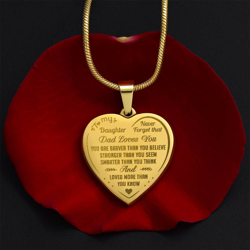 Proud Dad to Daughter Engraved Heart Necklace - Perfect Gift for Little Girl from Father Papa