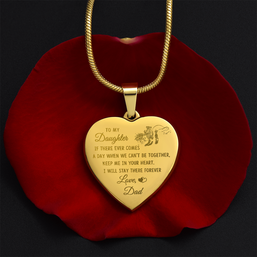 To My Daughter Heart Necklace From Dad, Engraved Pendant for Birthday Graduation Christmas Gift
