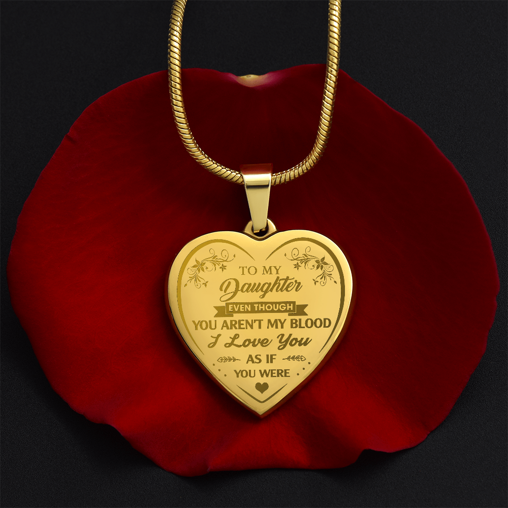 To My Bonus Daughter Engraved Heart Necklace From Stepmom Stepdad, Blended Family Jewelry Gift