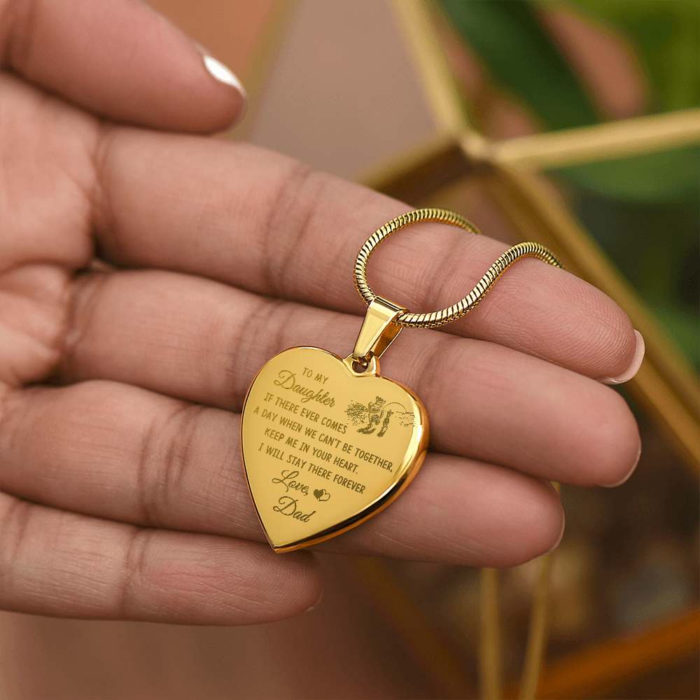 To My Daughter Heart Necklace From Dad, Engraved Pendant for Birthday Graduation Christmas Gift