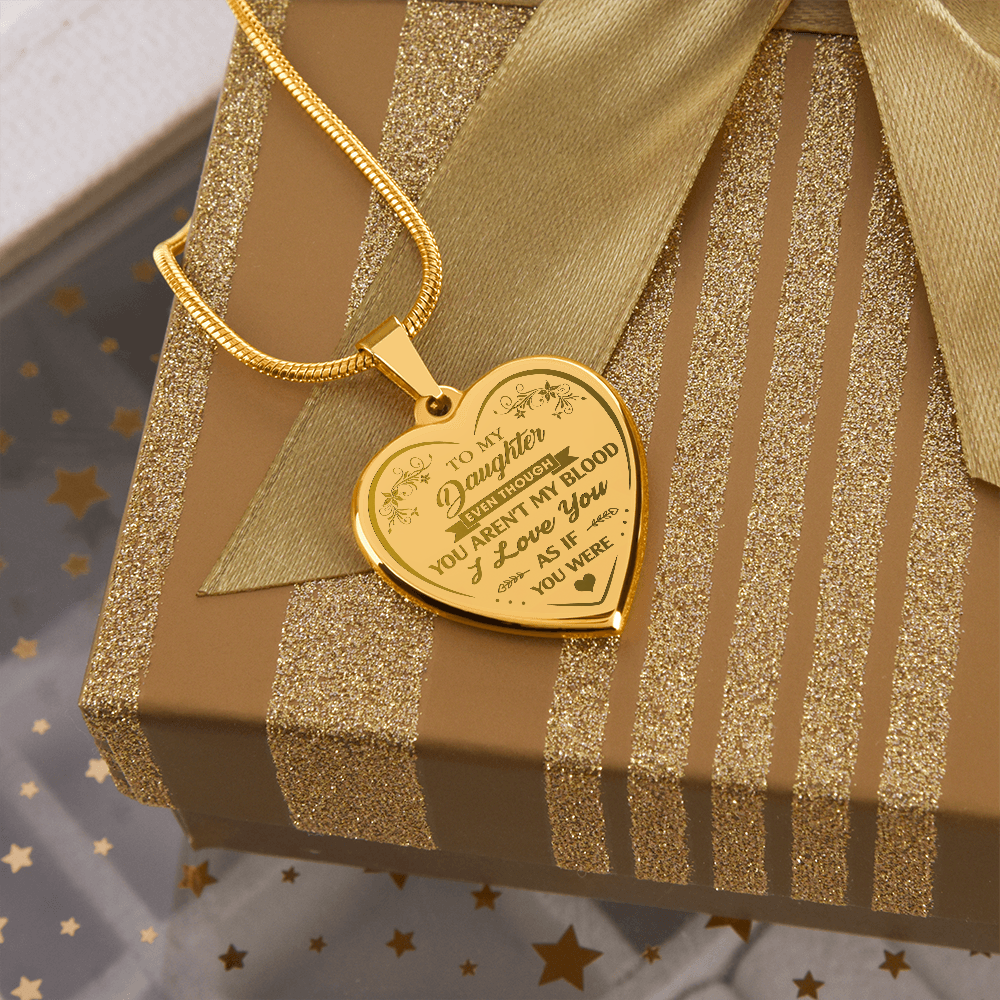 To My Bonus Daughter Engraved Heart Necklace From Stepmom Stepdad, Blended Family Jewelry Gift